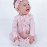 Pink Ruffled Baby Sleeper Footie