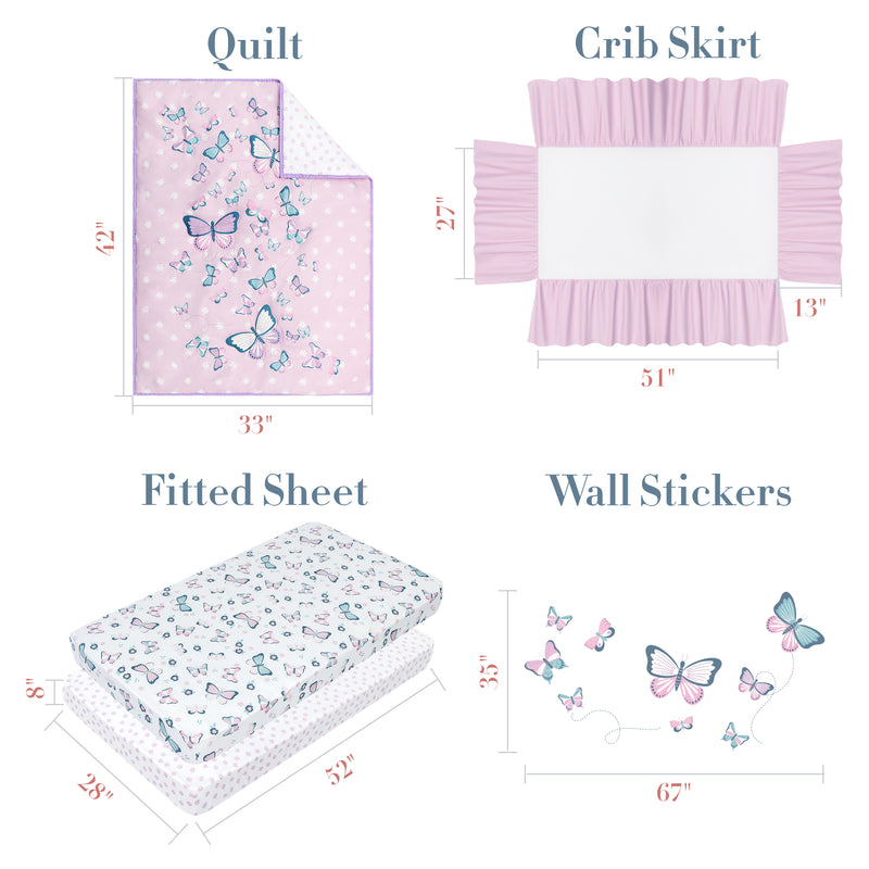 Bed Skirt Wowelife Butterfly Mini Crib Bedding Set For Girls