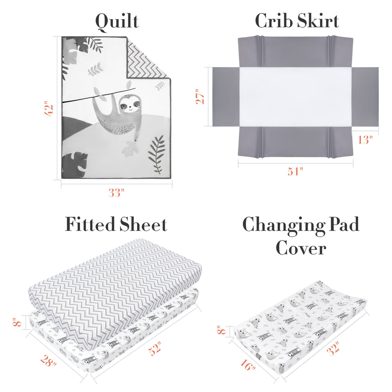 My Little Zone - 5 Piece Neutral Crib Bedding Set (White & Grey)