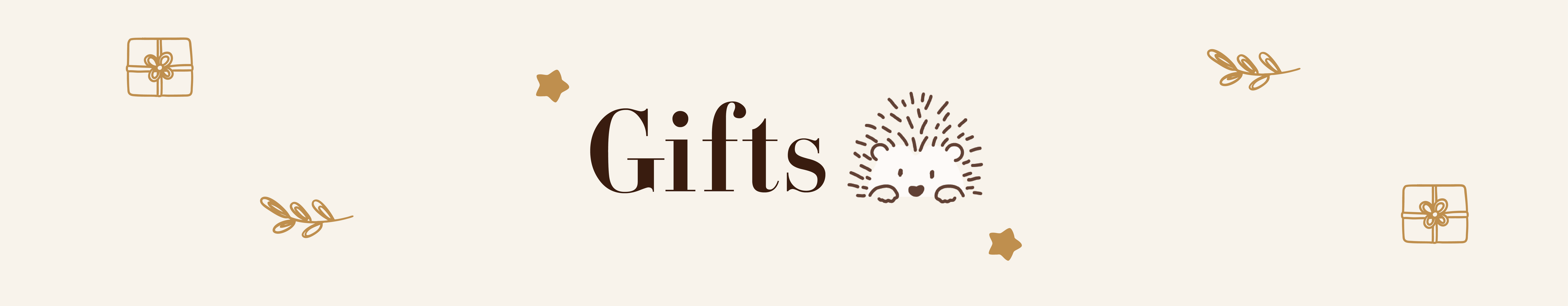 Decorative text 'Gifts' with decorative elements on a white background