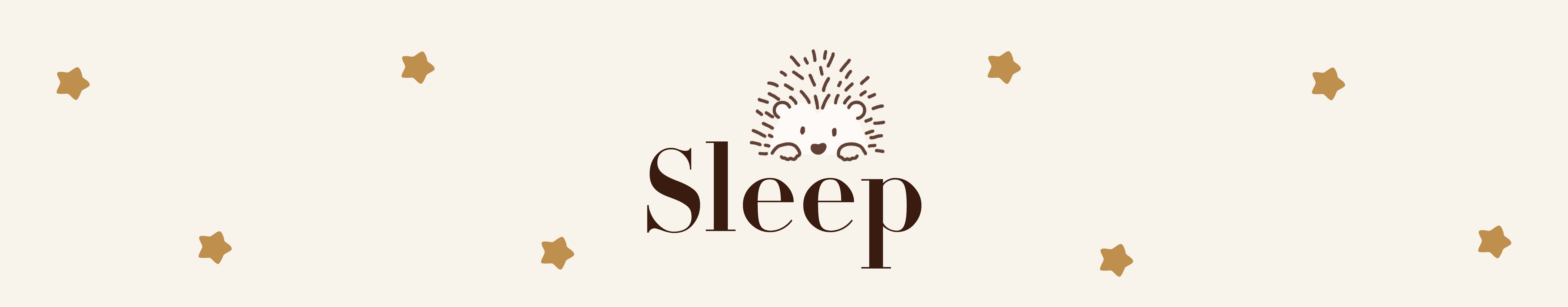 Logo with the word 'Sleep' surrounded by decorative elements on a light background