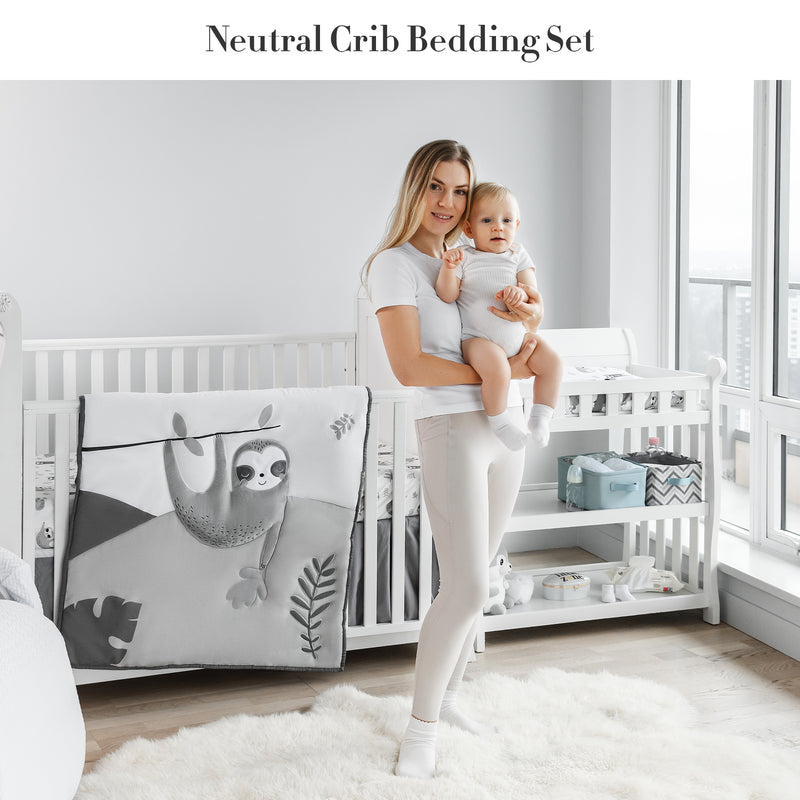 My Little Zone - 5 Piece Neutral Crib Bedding Set (White & Grey)