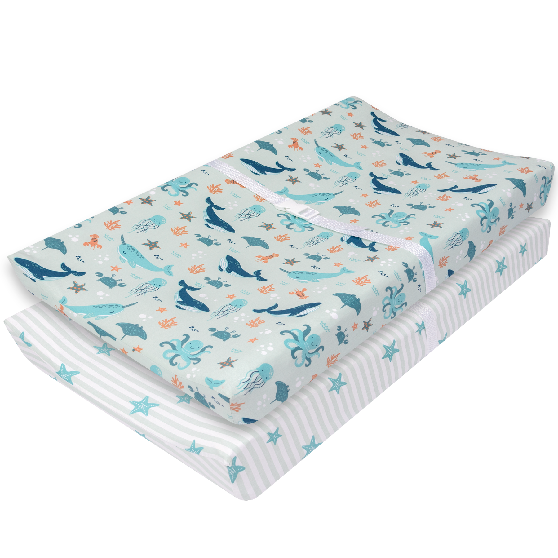 My Little Zone 2 Pack Changing Pad Covers Teal White