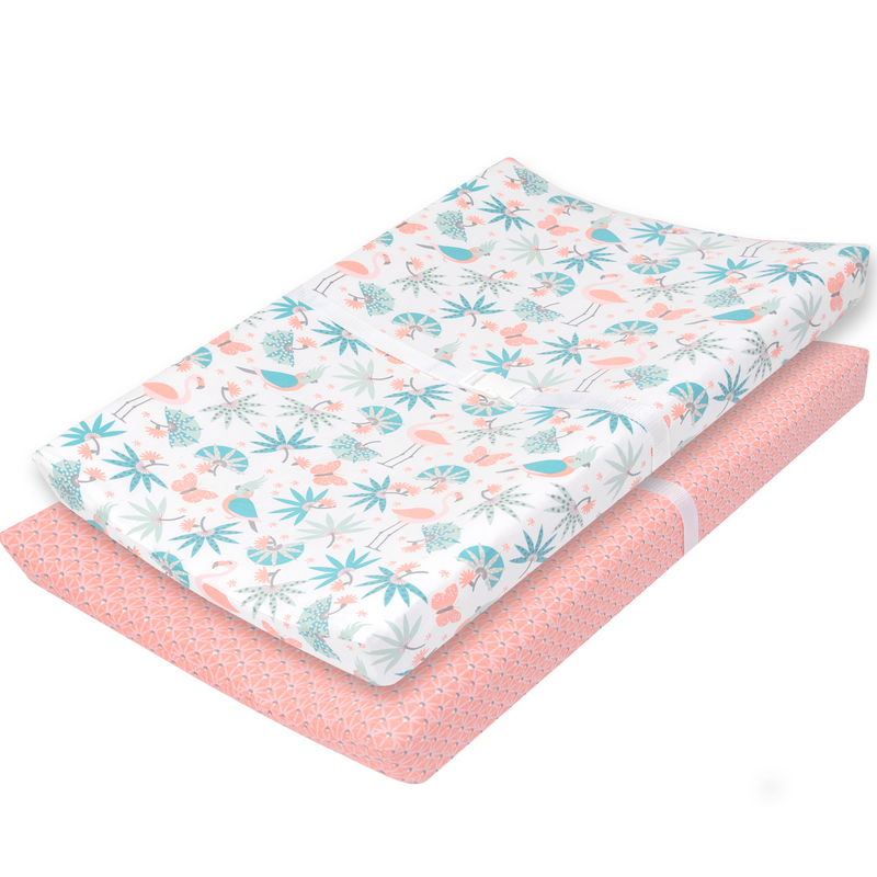 My Little Zone 2 Pack Changing Pad Covers (Coral Pink - White)